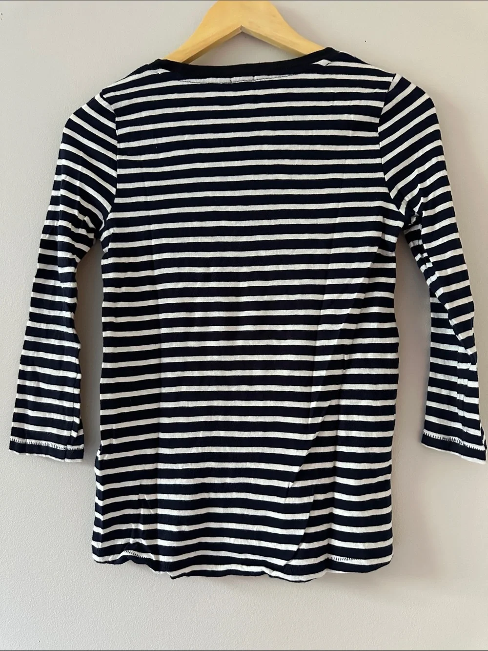 J. Crew Navy and White Striped 3/4 Sleeve Tee with Beaded Starburst - Size XS